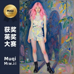 a girl with pink hair and black boots, a character portrait by Muqi, deviantart contest winner, rayonism, official art, flat shading, full body