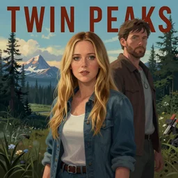 Twin Peaks poster artwork by Michael Whelan and Tomer Hanuka, Rendering of Hilary Duff in scene in Twin Peaks, full of details, by Makoto Shinkai and thomas kinkade, Matte painting, trending on artstation and unreal engine