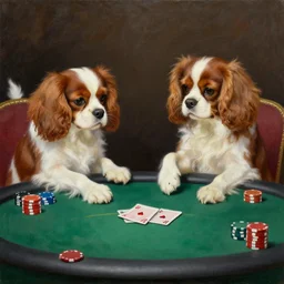 Oil painting, Dogs playing poker, Cavalier King Charles Spaniel