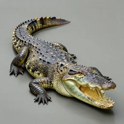 a majestic crocodile with mouth open. full body subject. intricate, matte painting. concept art by greg rutkowski.