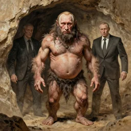 vladimir putin, is prehistoric cave man, vladimir putin unga bunga, macabre, horror, by donato giancola and greg rutkowski and wayne barlow and zdzisław beksinski, digital art