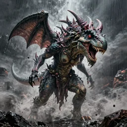 neo psychedelic lilith the mother of all monsters angry, raining ash, fine art masterpiece, highly detailed dino valls wayne barlowe machiej kuciara, dramatic lighting, long shot, wide angle, uhd 8 k, sharp focus