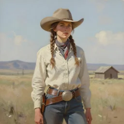 a matte painting of the wild west woman, oil painting, pale colors, high detail, 8 k, wide angle, trending on artstation,