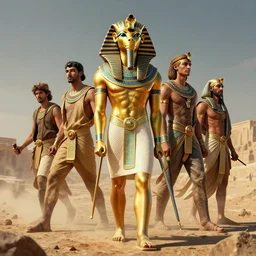 dynamic fullbody portrait of egyptian god with a cobra head in place of its own head, by greg rutkowski and gaston bussiere and craig mullins and j. c. leyendecker, volumetric lighting, hd