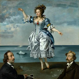 Marie Antoinette levitating over the sea. By El Greco, Remedios Varo, Salvador Dali, Carl Gustav Carus, John Atkinson Grimshaw. Award winning, trending on artstation, masterpiece, highly detailed.