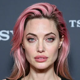 portrait of a beautiful 20-year-old Angelina Jolie cyberpunk pink hairstyle serious facial expression by Mario Testino,  headshot, detailed, award winning, Sony a7R