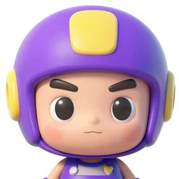a cartoon character with a purple and yellow helmet, a character portrait by Abdullah Gërguri, deviantart contest winner, shock art, apocalypse art, 2d game art, artstation hq