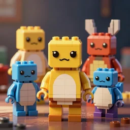 creatures made of lego bricks, cute looking, kawaii, sharp focus, character sheet, game concept art