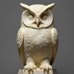 symmetrical detailed sculpture of an owl, made by Rene Magritte