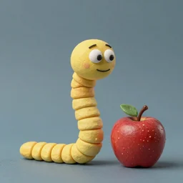 wormy mcsquirmy the academic worm scholar who lives in an apple in the style of stop motion claymation