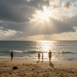 people playing on the beach by the ocean