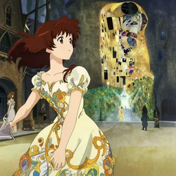 anime frames, anime visual, portrait of a young woman in a ornate dress outside in the medieval city square looking at the fantasy palace in the distance, cute face by ilya kuvshinov, alphonse mucha, dynamic pose, dynamic perspective, rounded eyes, moody, psycho pass, kyoani, gustav klimt yoh yoshinari