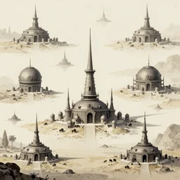 an amazing digital art landscape painting of fantasy military outposts, multiple angles, hyper detailed, masterpiece, magnum opus, high quality, minimalist, uhd, 4 k, by godmachine, by ralph bakshi