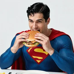 superman eating hamburger