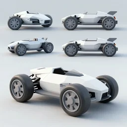 side view of multiple low-poly sci-fi 3D hover racer designs
