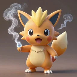 a cute little wolf type pokemon, smoke bursting out of his hair, highly detailed digital art, 3 d perspective, award winning illustration, aesthetic, smooth, pokemon style, made by yuka morii and aaron blaise, from the pokemon anime
