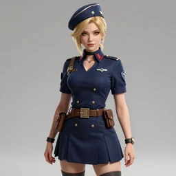 A blonde woman in a navy blue military dress uniform , anime, visualartzi, dieselpunk, concept art by Karla Ortiz, James Paick, Charlie Bowater, Krenz Cushart, highly detailed, ultra detailed, ultra realistic, trending on artstation, cgstudio