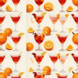 a seamless repeating pattern of campari cocktails and oranges, colourful, symmetrical, repeating 3 5 mm photography, in the style of toiletpaper magazine, surreal, high detail, photograph by slim aarons, wes anderson,
