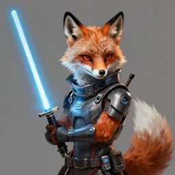 a portrait of an anthropomorphic cyberpunk fox holding a lightsaber, fantasy, elegant, digital painting, artstation, concept art, matte, sharp focus, illustration, art by josan gonzalez