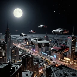 levitating vehicles traffic accident in a Russian cyberpunk slum city called Neo Norilsk on the Moon, at night, diverse, lively, black sky full of stars, blinding sun, sci-fi, lots of flying cars, levitation, cyberpunk outfits, photorealistic, grainy, 35mm, intricate, very very beautiful, elegant, smooth, cinematic, Unreal Engine 5, by Beeple, trending on Artstation HD
