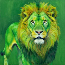 a green lion painting by dan mumford, vibrant vivid colors, detailed, 2 d, 8 k