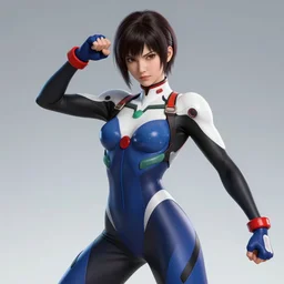 young female character in a plugsuit inspired by ling xiaoiy from tekken, digital art made by makoto shinkai and wlop, anatomically correct, extremely coherent, battle pose, hd