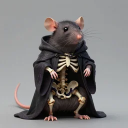 anthropomorphic rat with exposed bones wearing dark sorcerer robes