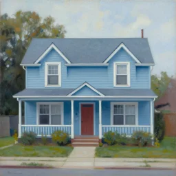 a suburban house, dusty blue. beautiful painting by artgerm and greg rutkowski