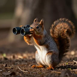 looking through binoculars at a squirrel