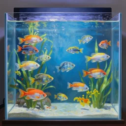a beautiful painting of an aquarium full of fish