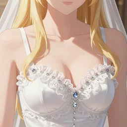 Worksafe. Cinematic, epic. Close-up blonde princess wearing white bridal bra with many frills and diamonds, by krenz cushart, makoto shinkai and pixiv. Accurately shaped. A very clean image. High contrast and gentle colors.