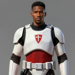 portrait of a man by greg rutkowski, afroamerican, short black hair, tall and muscular, he is about 2 0 years old, wearing the white and red tactical gear of the galactic triunvirate, star wars expanded universe, highly detailed portrait, digital painting, artstation, concept art, smooth, sharp foccus ilustration, artstation hq