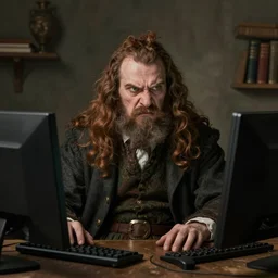 angry scottish man at computer, detailed, ray tracing, 4 k, by albrecht durer