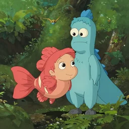 still image from the new studio ghibli animated film, cute kraken and cthulhu resembling ponyo as a fish