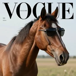 a horse with sunglasses in a vogue magazine cover