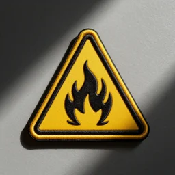 a retro minimalist clean fire flames warning caution patch