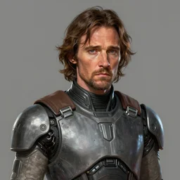 star wars portrait of a matthew mcconaughey by greg rutkowski, jacen solo, very sad and relucant expression, wearing a biomechanical suit, scifi, digital painting, artstation, concept art, smooth, artstation hq.