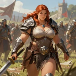 curvy female warrior in the battlefield, digital art, digital painting, 4 k, hd, artstation, devian art