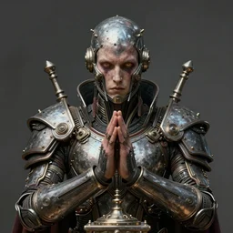 brutal solarpunk macedonian cyber warrior portrait praying altar of sacrifice by giger vasnetsov rutkowski mucha hyperrealism very detailed masterpiece shadows symmetrical eyes well proportioned balanced high resolution artgerm cinematic epic dramatic slow