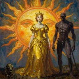 The queen of the sun by Zdzislaw Beksinski, Jeffrey Smith and H.R. Giger, oil on canvas, 8k highly professionally detailed, trending on artstation