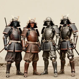 4 k antique photo of group of cyborg samurai, anachronistic robot features,