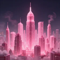 pink cyberunk city in the night, little pink smoke around, beautiful, intricate complexity, ilya kuvshinov, cell shaded, 4 k, concept art, by wlop, ilya kuvshinov, greg rutkowski