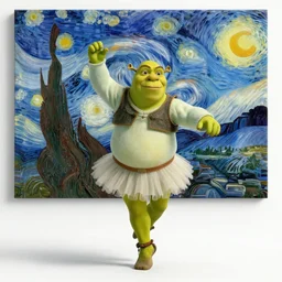 shrek doing ballet, painting, style of van gogh, 4k, unreal engine, artstation