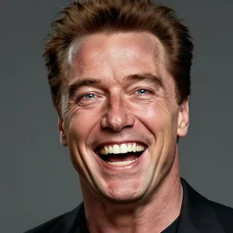 Portrait of Arnold Schwarzenegger laughing hysterically with crazy eyes, hyperrealistic, concept art, illustration, 8k, cinematic, digital painting, very detailed, volumetric lighting, artstation, octane render