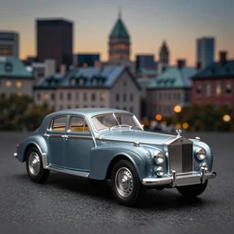 3 5 mm photo of 9 9 rolls royce boat tail, like die cast 1 / 6 4 model with a montreal city as background, epic cinematic, epic lighting