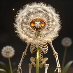 a humanoid figure dandelion plant monster, amber eyes, highly detailed, digital art, sharp focus, ambient lighting, glowing, skeletal, trending on art station, anime art style