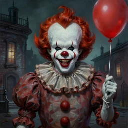 grunge painting of insane asylum with a wide smile and a red balloon by chris leib, loony toons style, pennywise style, corpse bride style, horror theme, detailed, elegant, intricate, conceptual, volumetric light