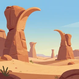 a cartoon illustration of a desert with large arcs and sandstone pillars, digital illustration by charles huettner, digtial illustration, generative art