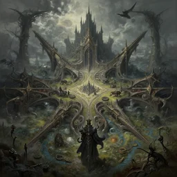 digital _ painting _ of _ the land of shadowmire _ by _ filipe _ pagliuso _ and _ justin _ gerard _ symmetric _ fantasy _ highly _ detailed _ realistic _ intricate _ port