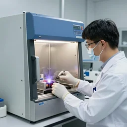a scientist in a lab using a glovebox, super resolution, 8k